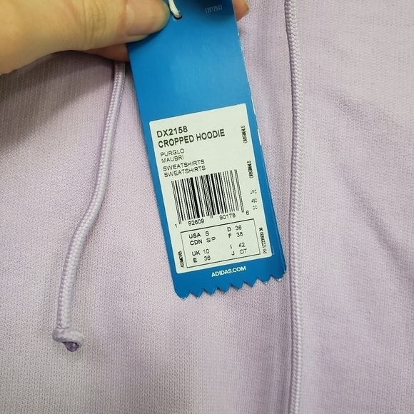 Adidas Originals 3-Stripes Cropped Hoodie in Purple Glow Size Small - Picture 5 of 7